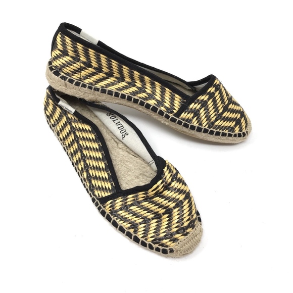Soludos Shoes - Soludos Black Yellow Woven Raffia Espadrille Flats